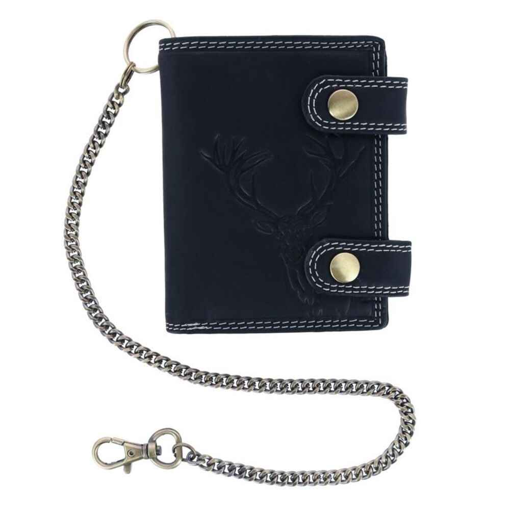 CTM Men's Leather Deer Zip Around RFID Chain Wallet
